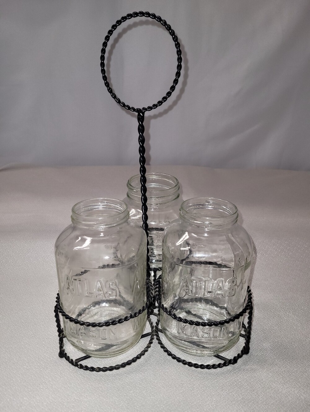 Mason Jar Trio with Black Twisted Wire Caddy
